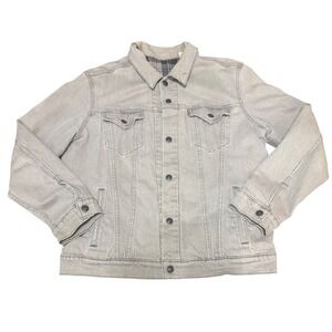 Levis Premium Mens Grey Denim Flannel Lined Trucker Jacket Size L Large Grey